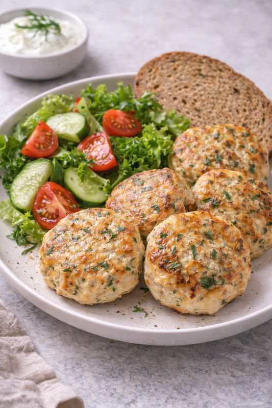Hähnchenfrikadellen mit leichtem Salat