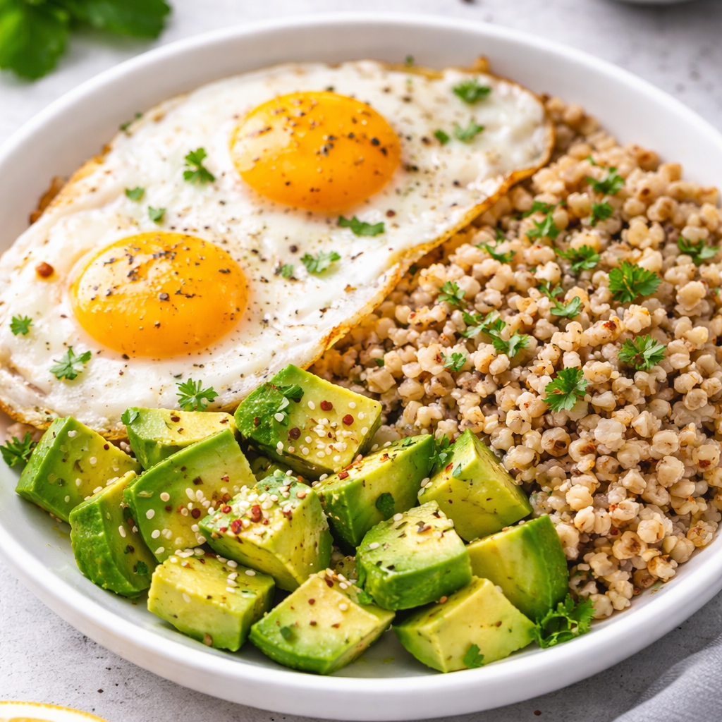 Buchweizen mit Avocado und Ei