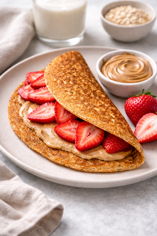 Haferpfannkuchen mit Erdbeeren und Erdnussbutter